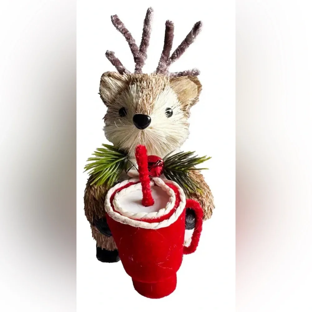 naturally decorative animals fox with a holiday drink NEW NWT Christmas festive